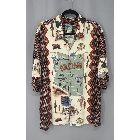 Reyn Spooner Shirt Mens Extra Large Arizona Map Vacation Rayon Retro Nostalgia - Picture 1 of 13